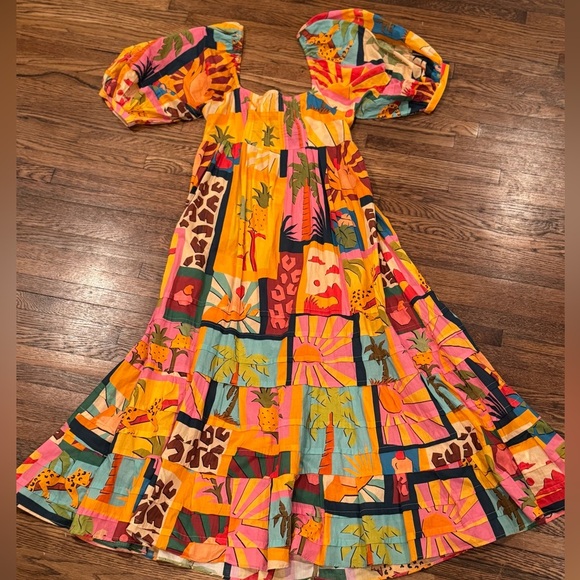 Farm Rio Tropical Collage Midi Dress Beach Maximalism Vacation Size Medium - Picture 9 of 10